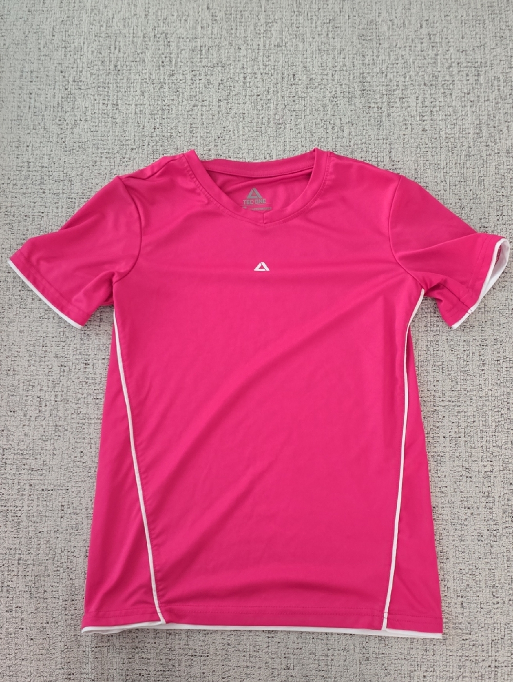 Triangle Logo Girls' Hot Pink Athletic Tee with White Piping